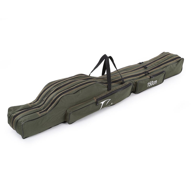 Docooler Portable Folding Fishing Rod Carrier Canvas Fishing Pole Tools Storage Bag Case Fishing Gear Tackle 3 Layers/1.5 Meters - Image 1